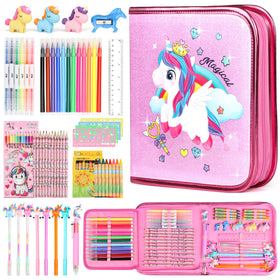 Beefunni Unicorn Glitter Pencil Case keeps art supplies organized on the go.