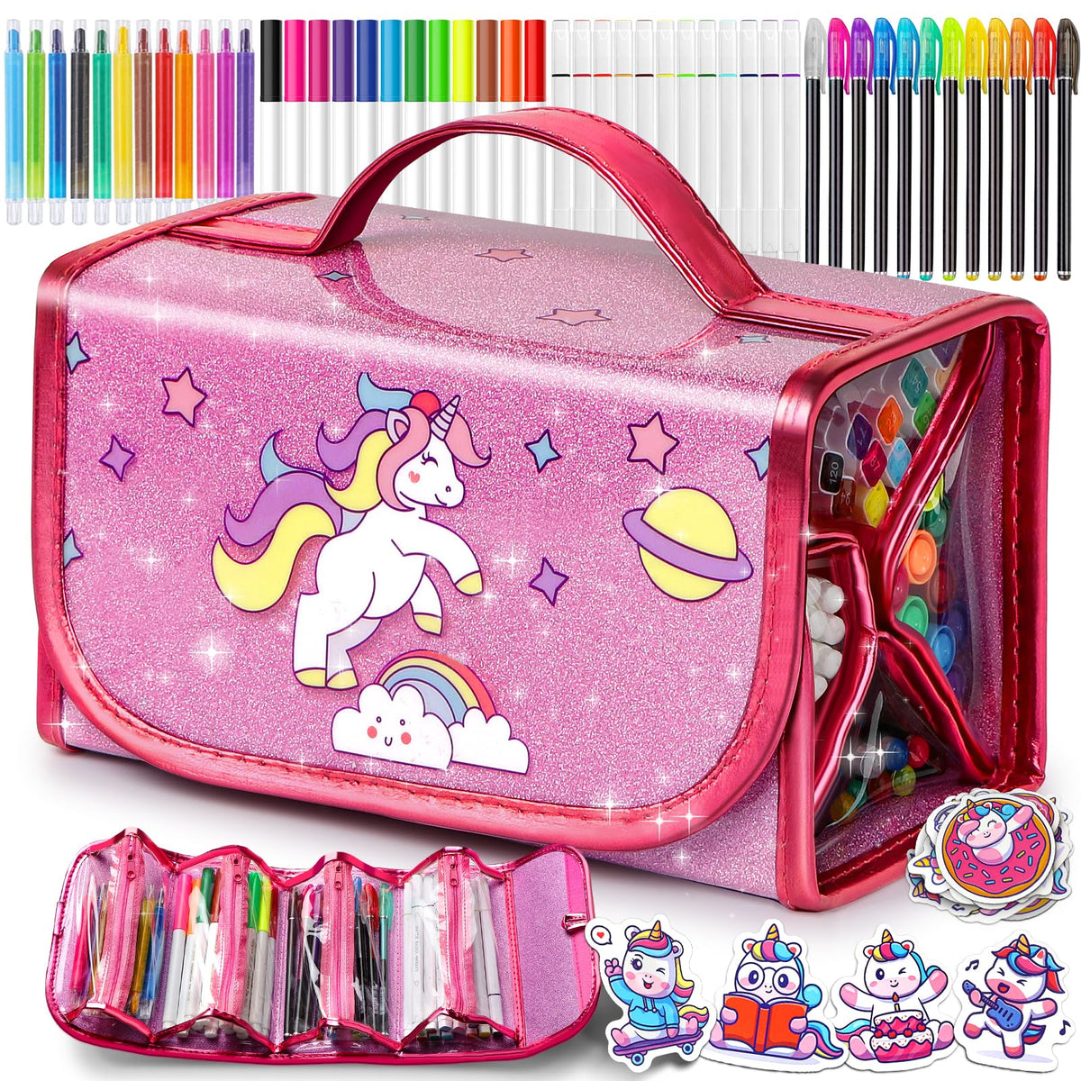 Beefunni unicorn markers 48pcs case showing vibrant colors for playful art