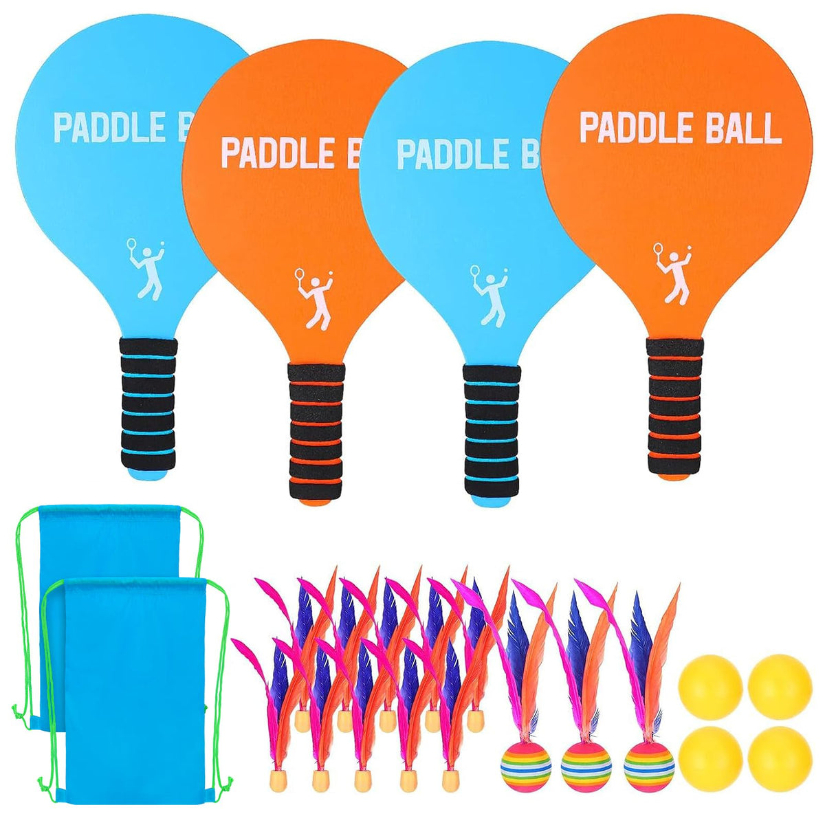 Beeplove paddle ball set with blue paddles, ideal for family outdoor fun.