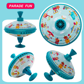 Beeqoo Humming Top parade-graphics capture colorful nostalgia during toddler playtime.