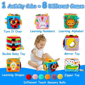 Beetoy Sensory Busy Cube side view showing varied textures for touch play