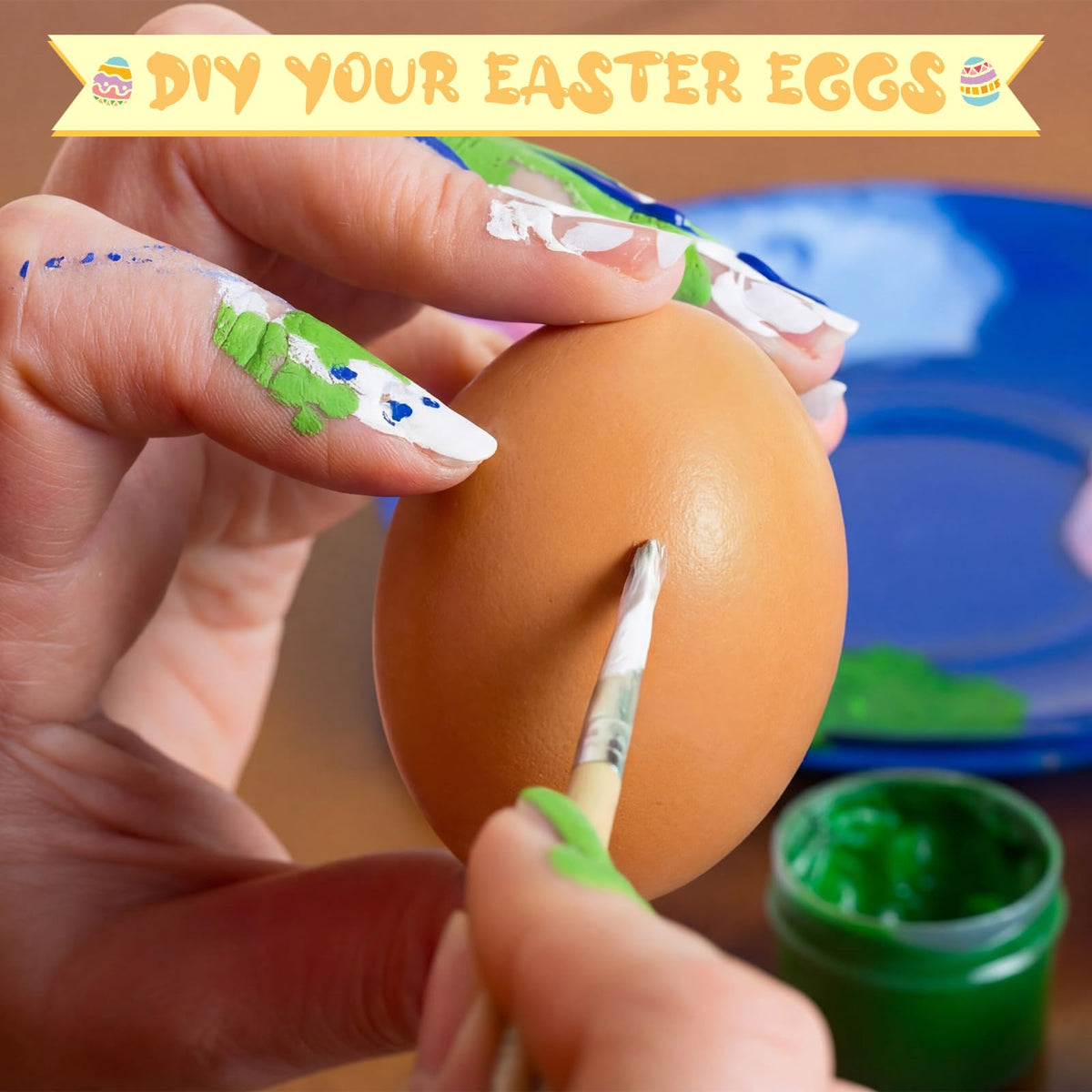 Beeveer Easter decoration ideas with paintable eggs and party accents