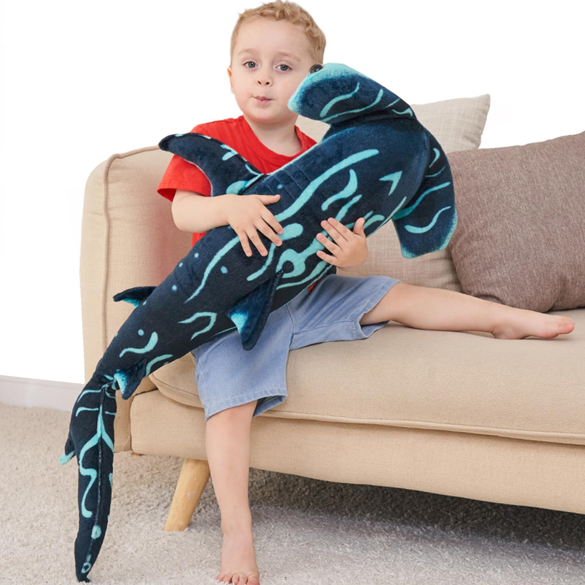 Beeyybuy 40-inch hammerhead plush in hero pose for dramatic display and cuddling