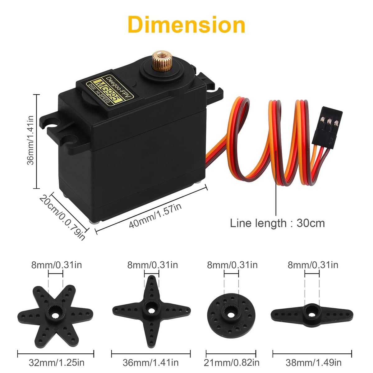 MG995 servo with 180-degree range enabling versatile positioning in projects
