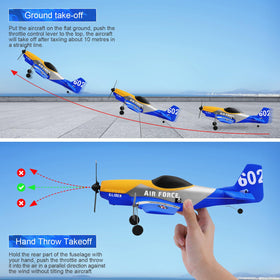 Beffkkip hand-throw takeoff demonstrates quick, easy starts for new pilots.