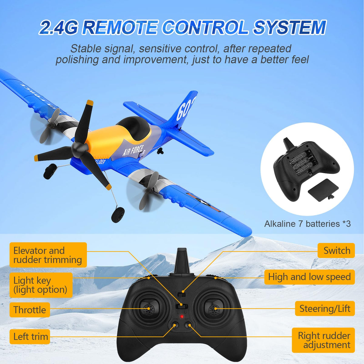 Beffkkip 2.4GHz remote with long range supports group flying and fun.