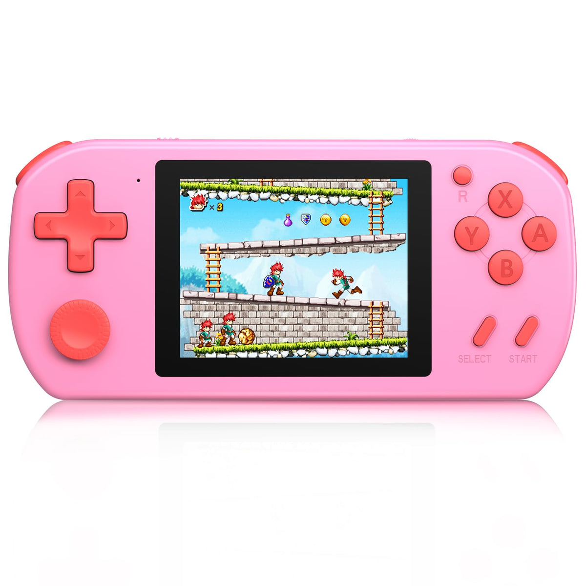 Beico handheld arcade in pink showing 268 games for travel play