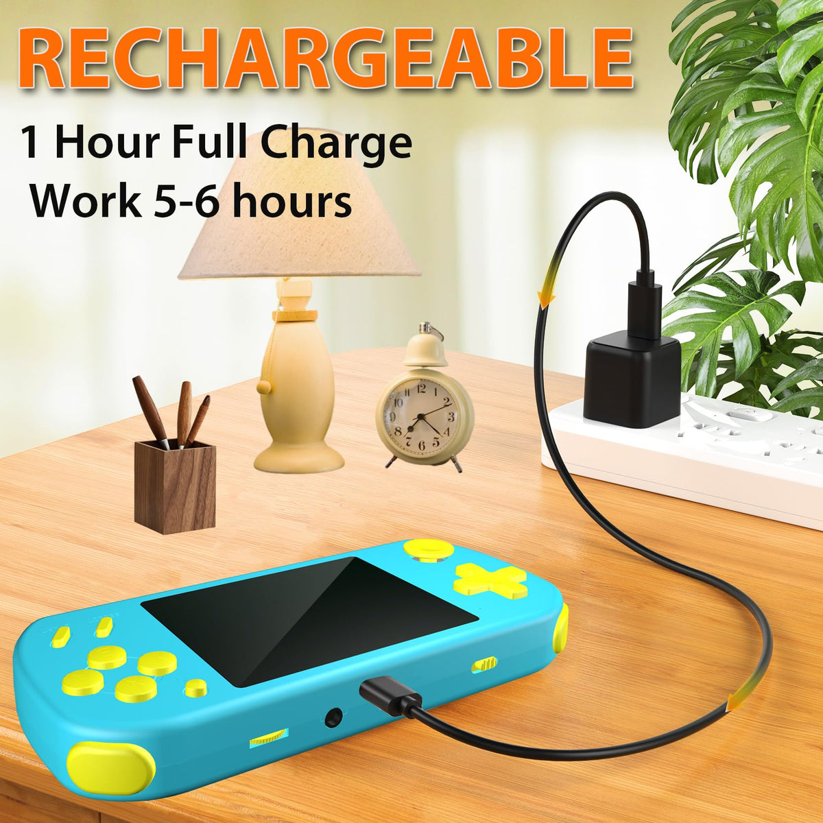 Beico Handheld Games rechargeable battery powers hours of travel gaming.
