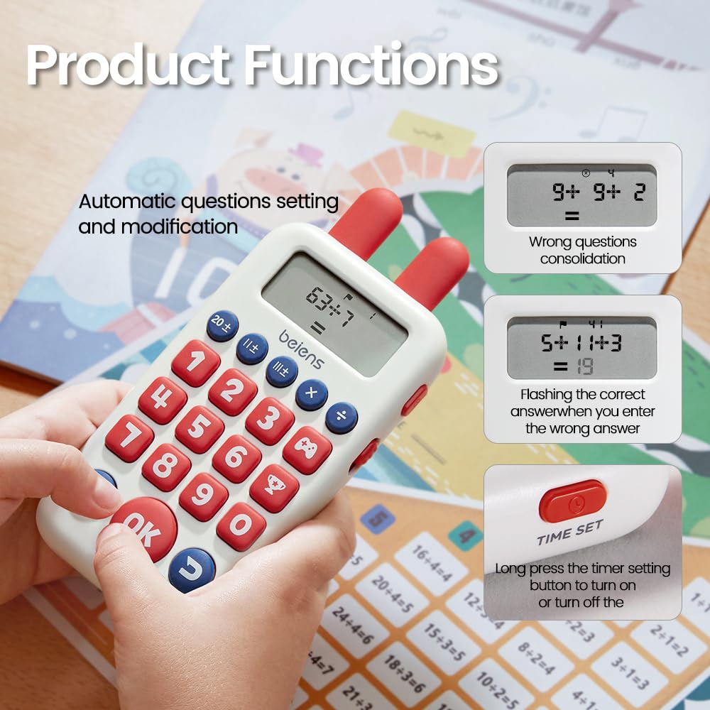 Beiens electronic math game handheld design, easy grip for kids during travel and study.