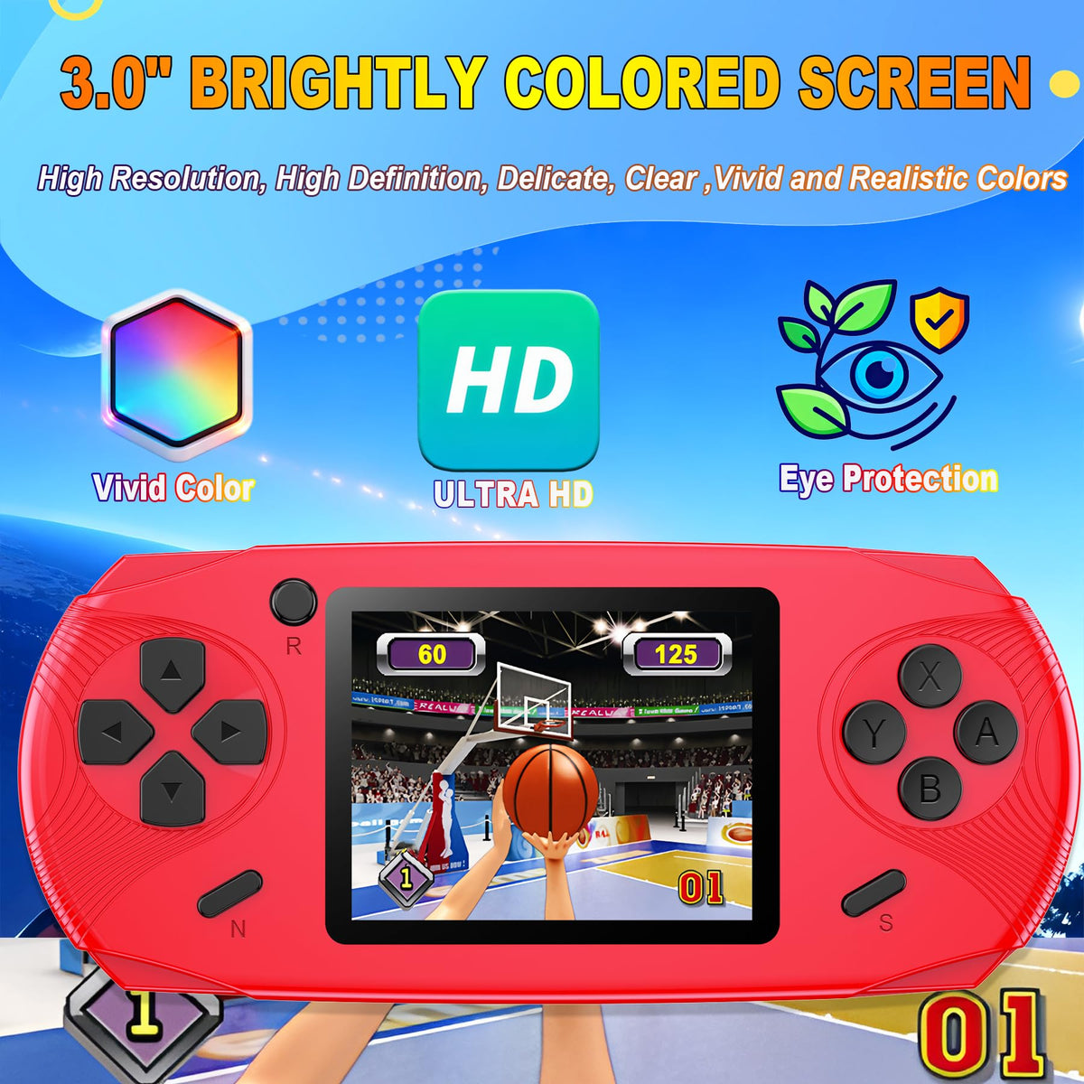 Beijue 16-bit handheld 3.0-inch screen delivers vivid colors for retro games.