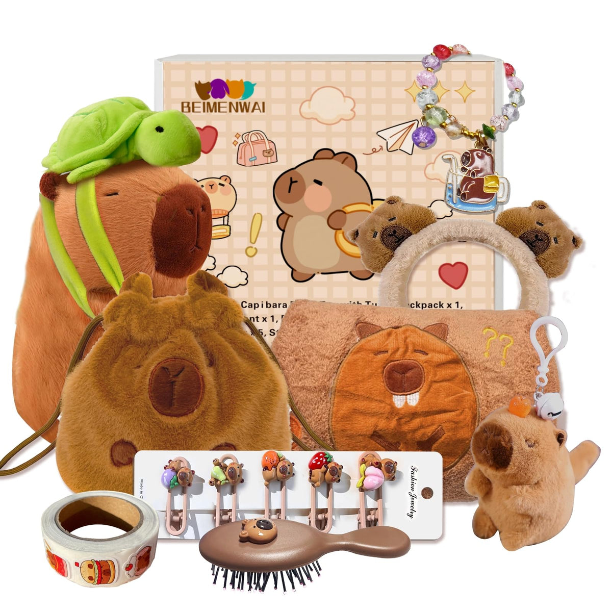 BEIMENWAI capybara plush with turtle backpack, cozy bedtime friend for kids