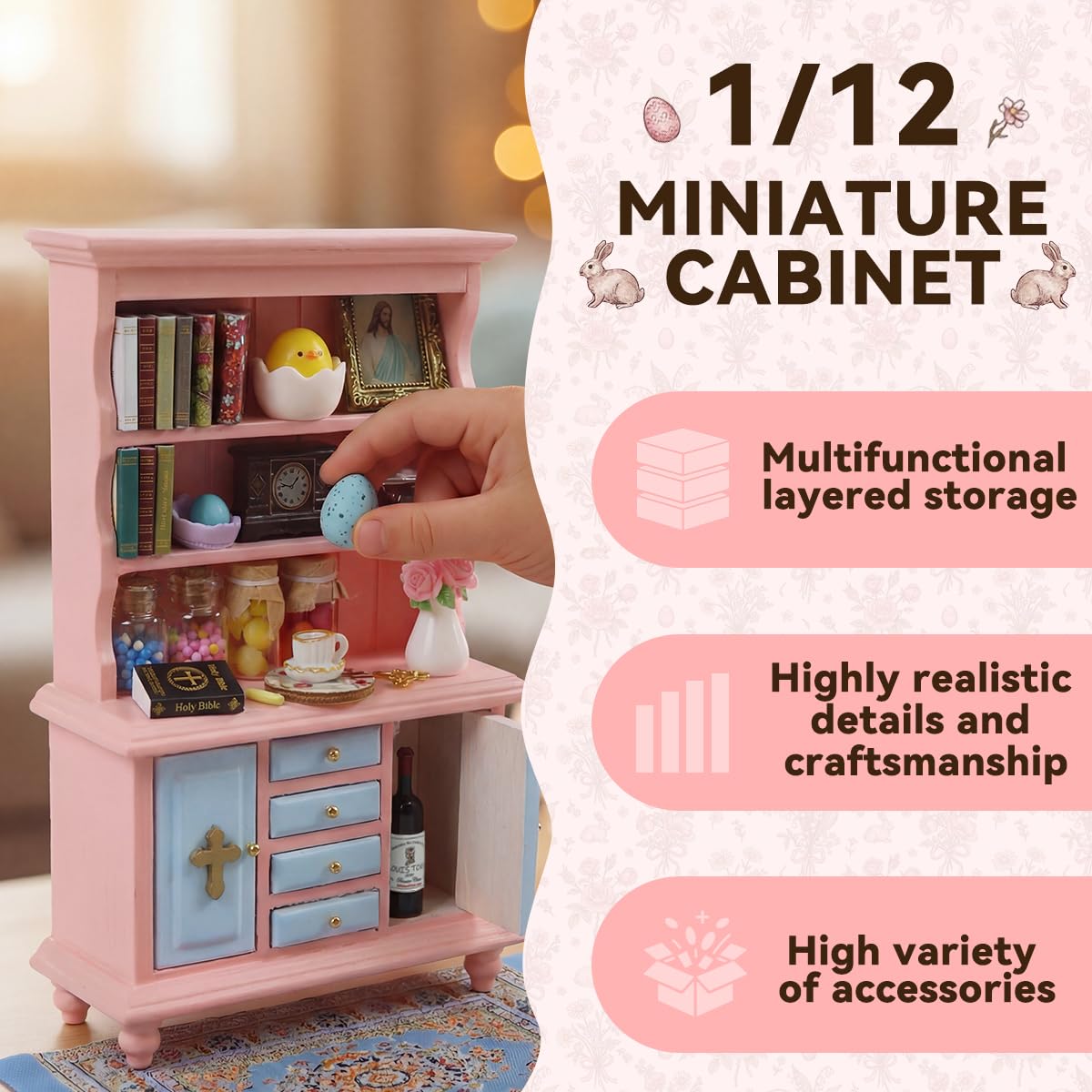 BEIREG Vintage Springtime Hutch Set bunny figurine adds playful spring charm