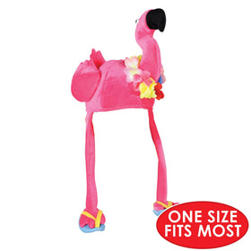 Beistle Plush Flamingo Hat back view with dangling legs for whimsy.