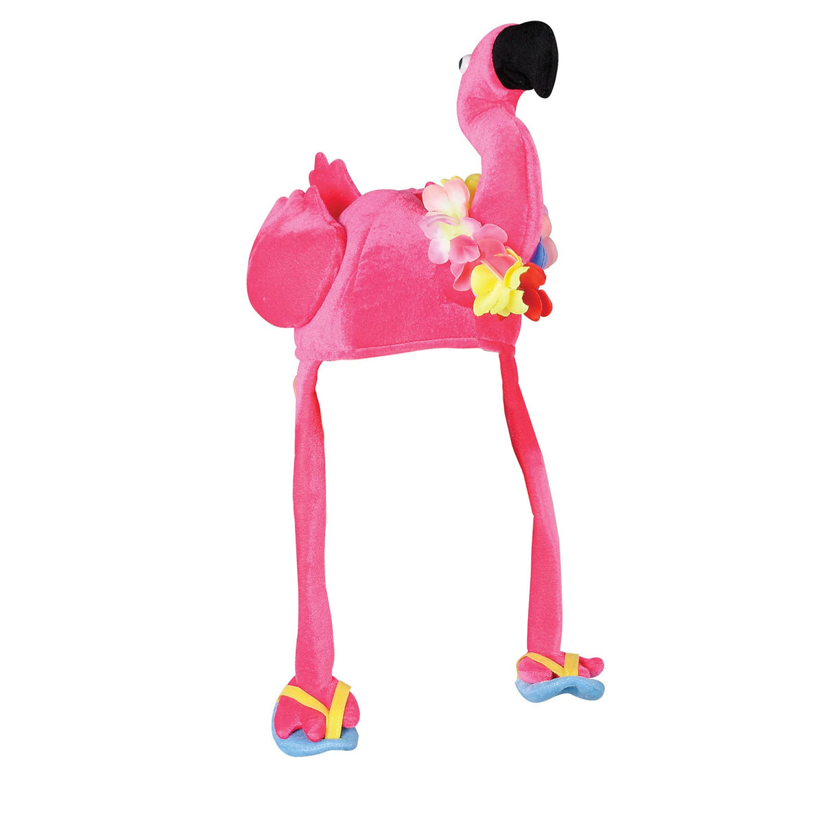 Beistle Plush Flamingo Hat full view in soft pink plush for festive flair.