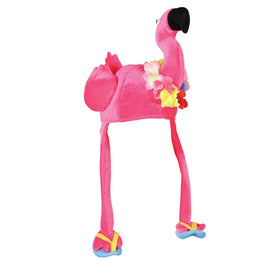Beistle Plush Flamingo Hat full view in soft pink plush for festive flair.