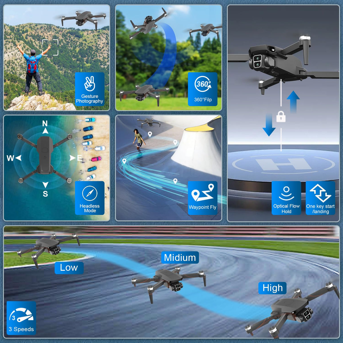 BeiyoQSZ drone includes three batteries delivering up to 60 minutes of flight.