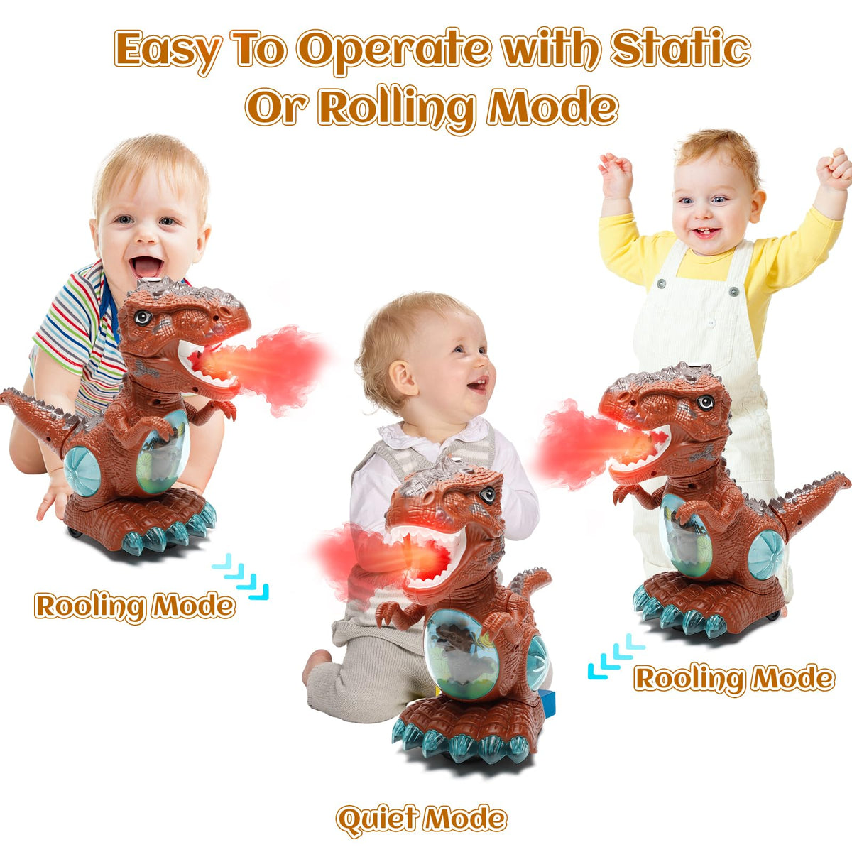 BEKALERZ two-mode dinosaur toy with detachable tail and mist feature