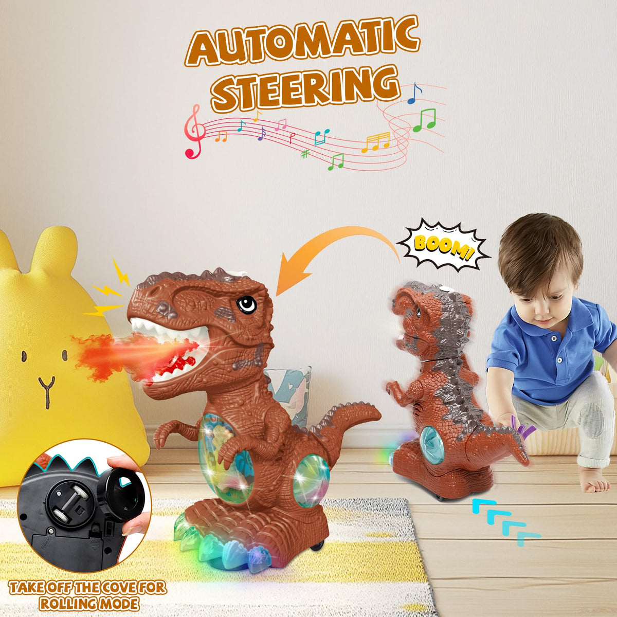 BEKALERZ dinosaur toy with one-button control for easy toddler play