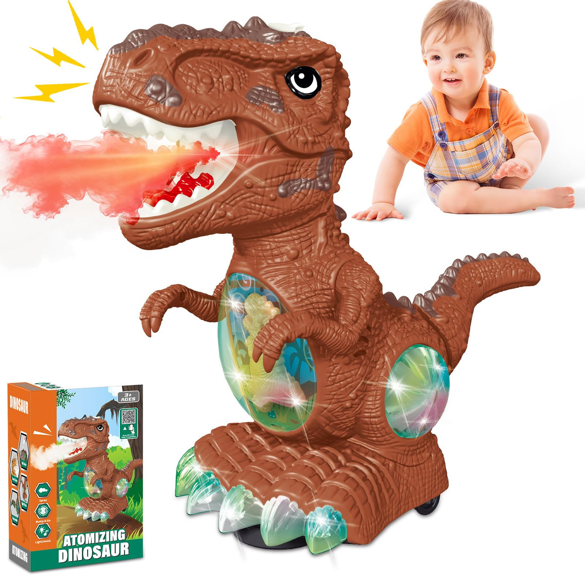 BEKALERZ dinosaur toy with roaring lights for toddlers, safe and engaging playtime