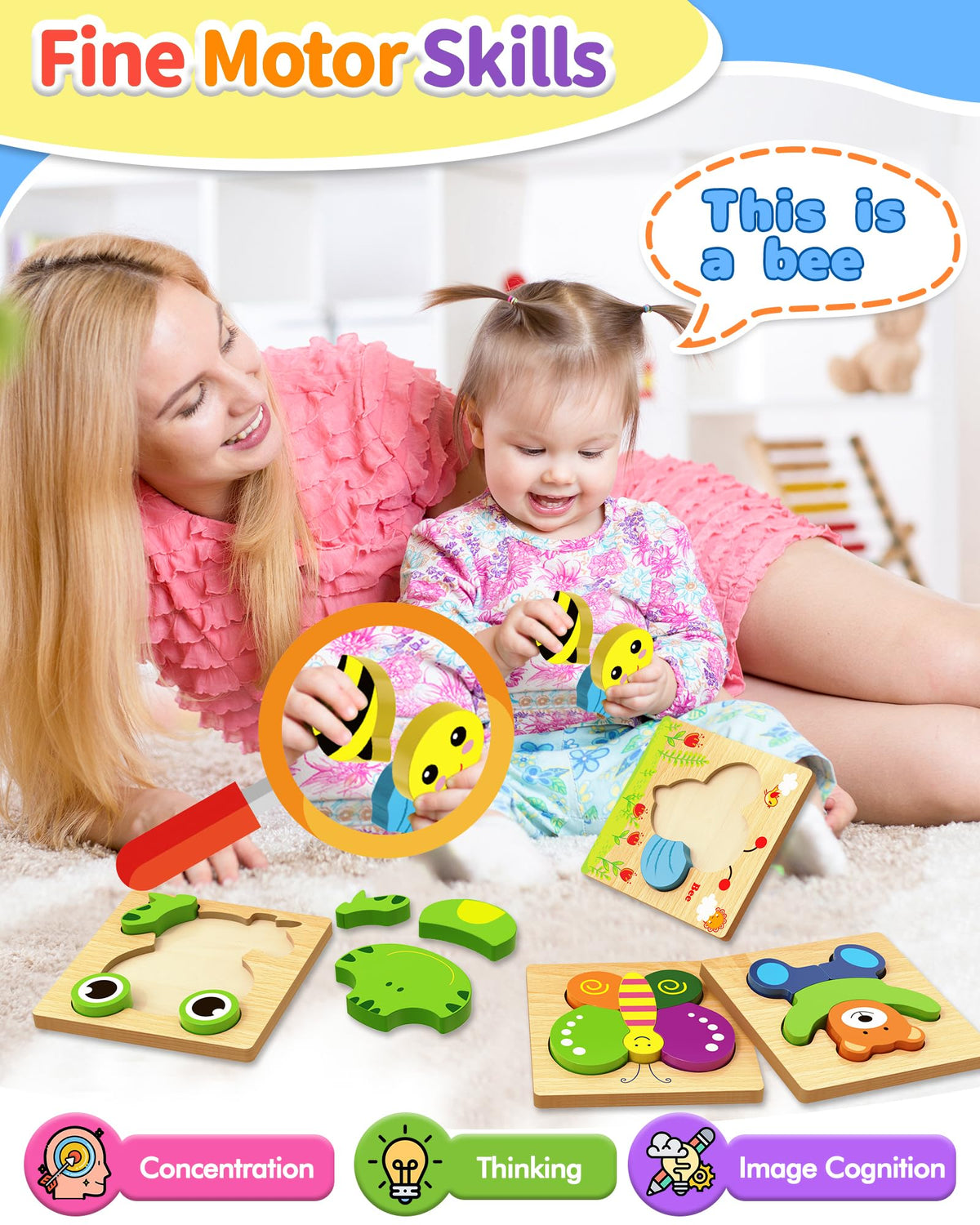Bekayshad wooden butterfly puzzle boosts color and shape recognition through fun practice