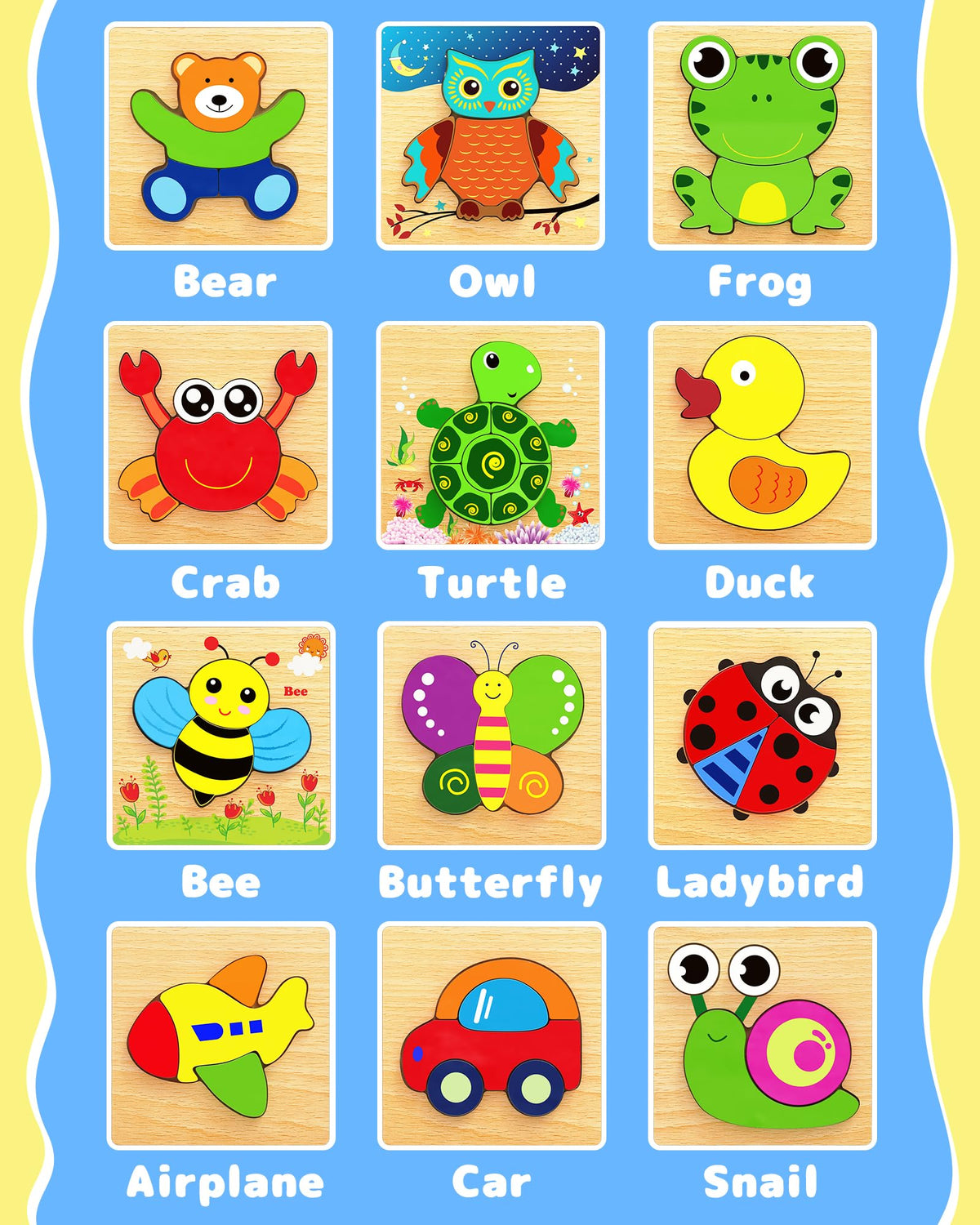 Bekayshad wooden car puzzle introduces early shapes and colors during interactive play