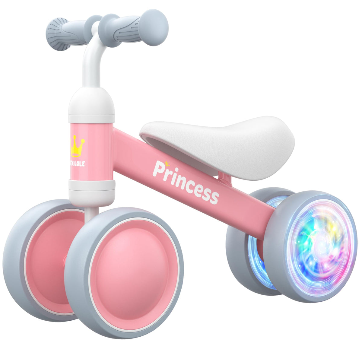 BEKILOLE balance bike in pink for first rides, helping toddlers practice balance safely indoors.