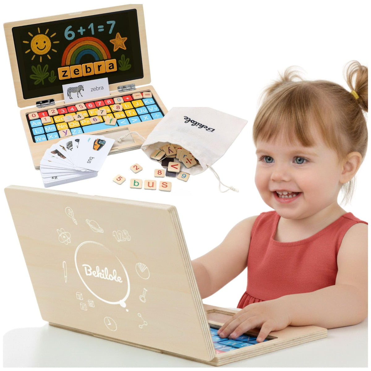 BEKILOLE BekiPad laptop open for screen-free imaginative play and early learning