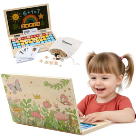 BEKILOLE Montessori floral laptop front view promotes screen-free imaginative learning.