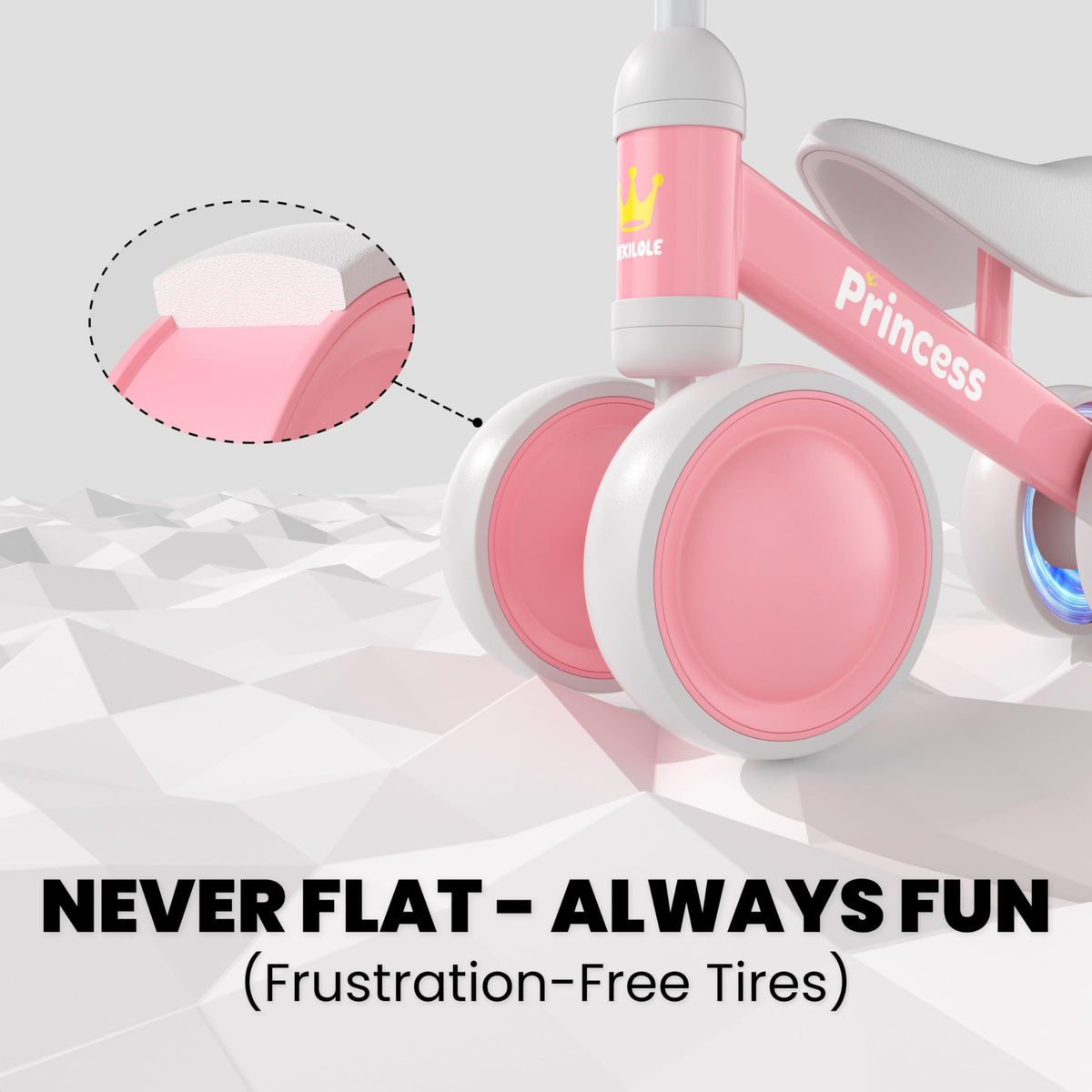 BEKILOLE silent EVA tires protect floors, enabling quiet rides on hardwood and tile.