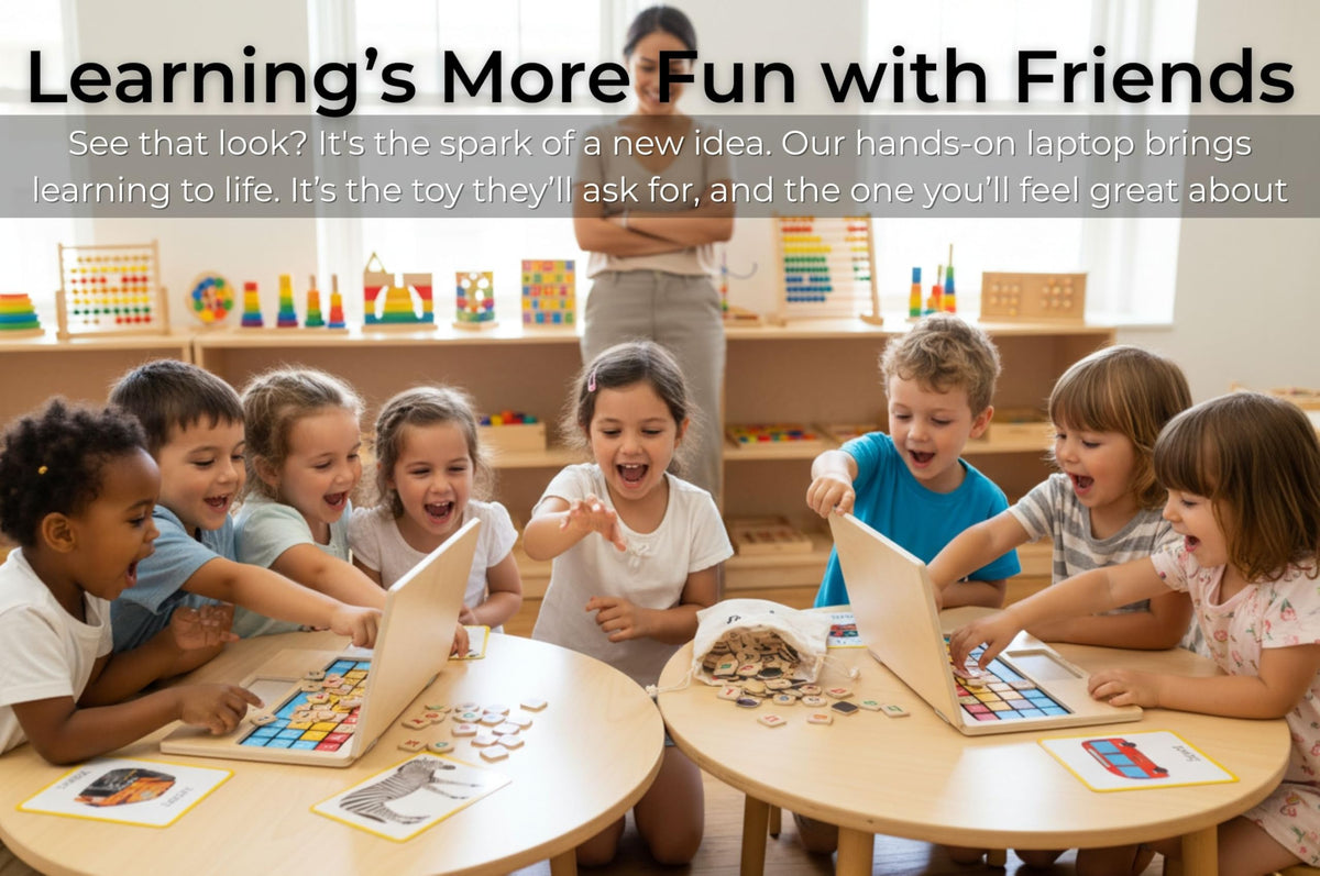 BEKILOLE wooden laptop with floral design strengthens fine motor control.
