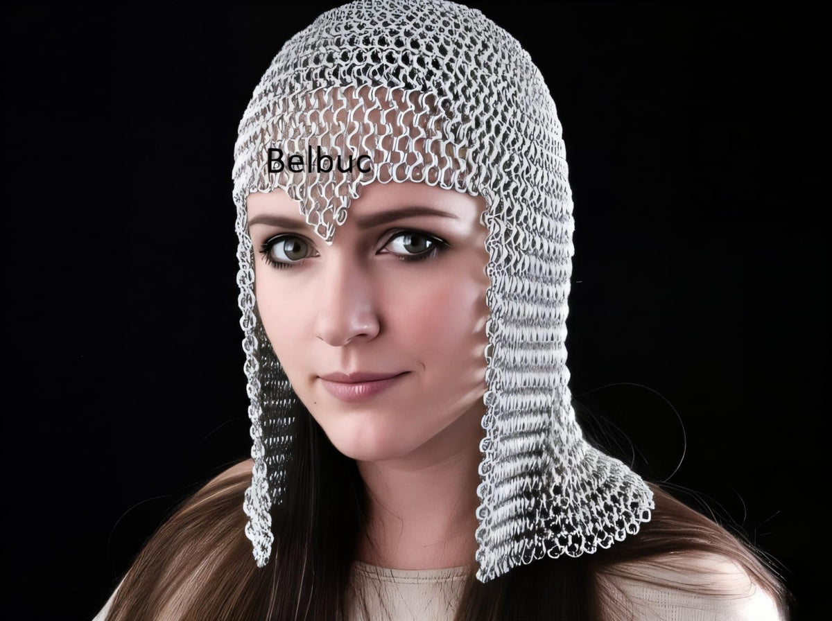 Belbuc anodized finish chain mail hood, modern flair for historical outfits.