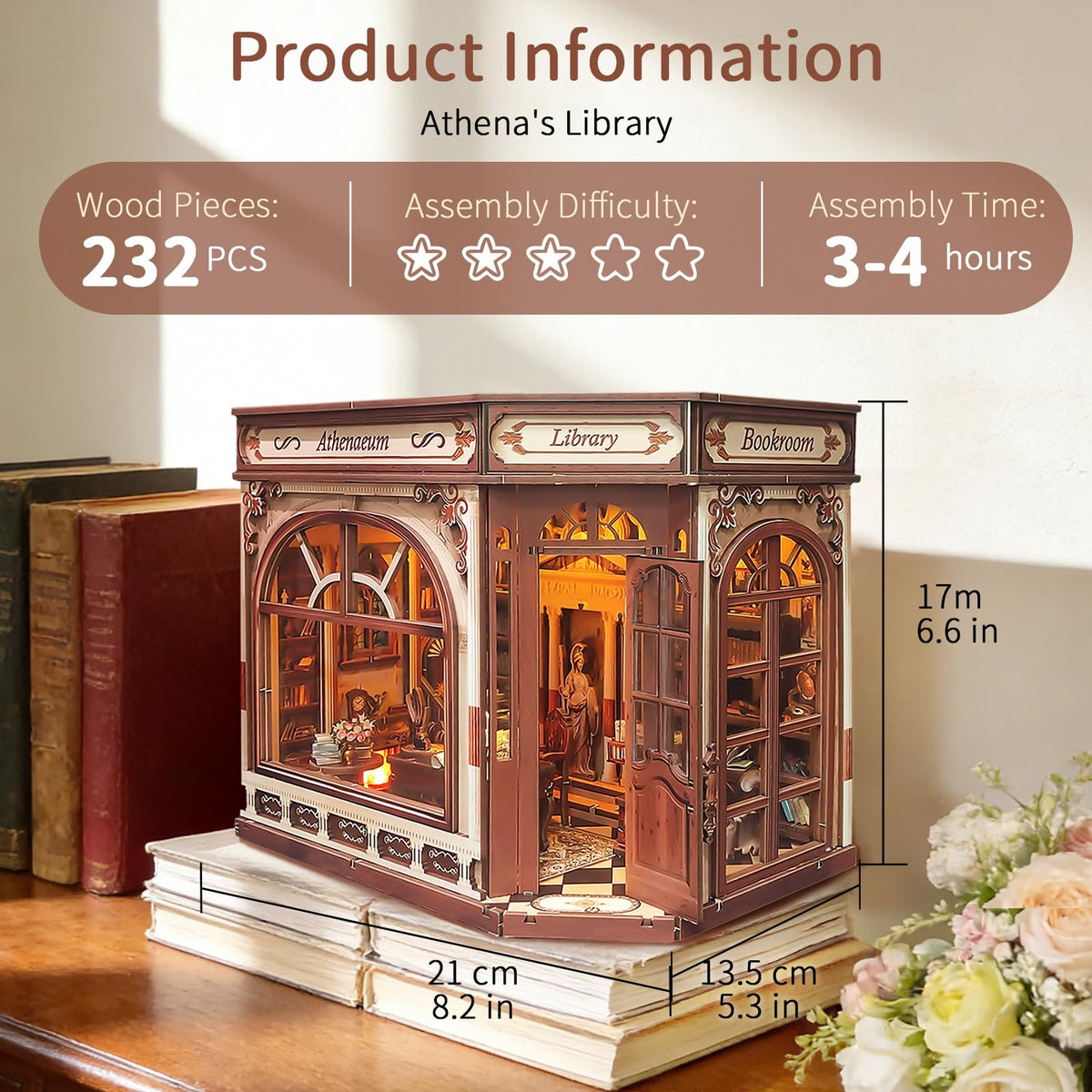 BELEEV Book Nook Kit interior with LED lighting creates a warm mood