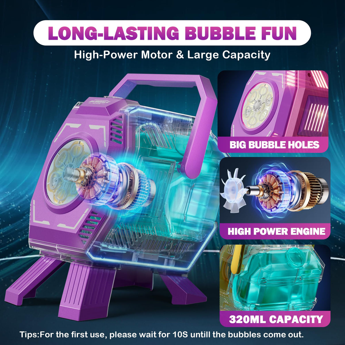 Belemar 320ml tank for longer bubble fun during events.