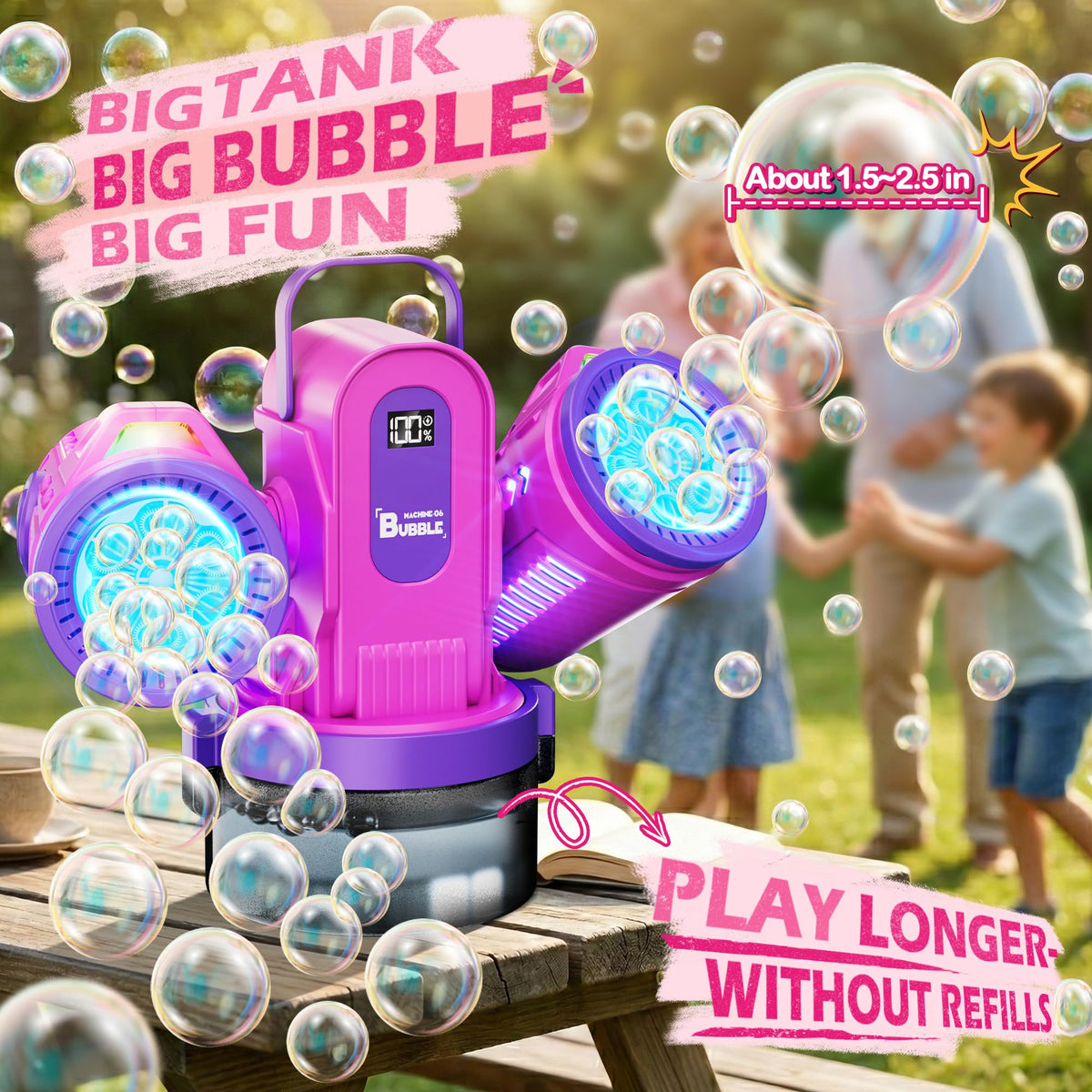 Belemar bubble machine battery status display shows real-time power