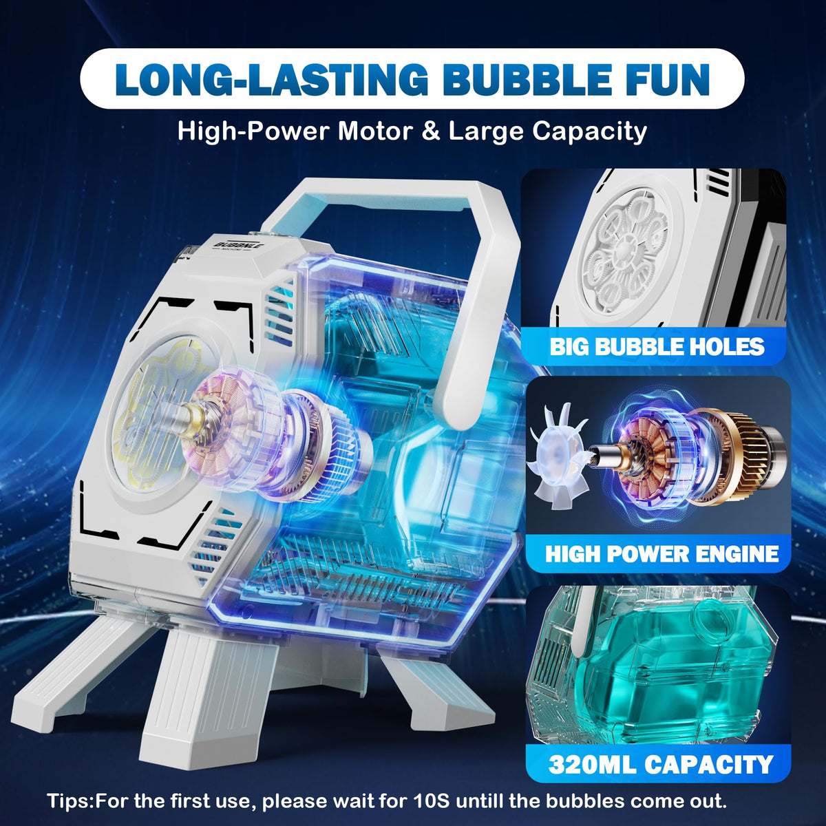 Belemar Bubble Machine detachable stand enables flexible angle adjustments.