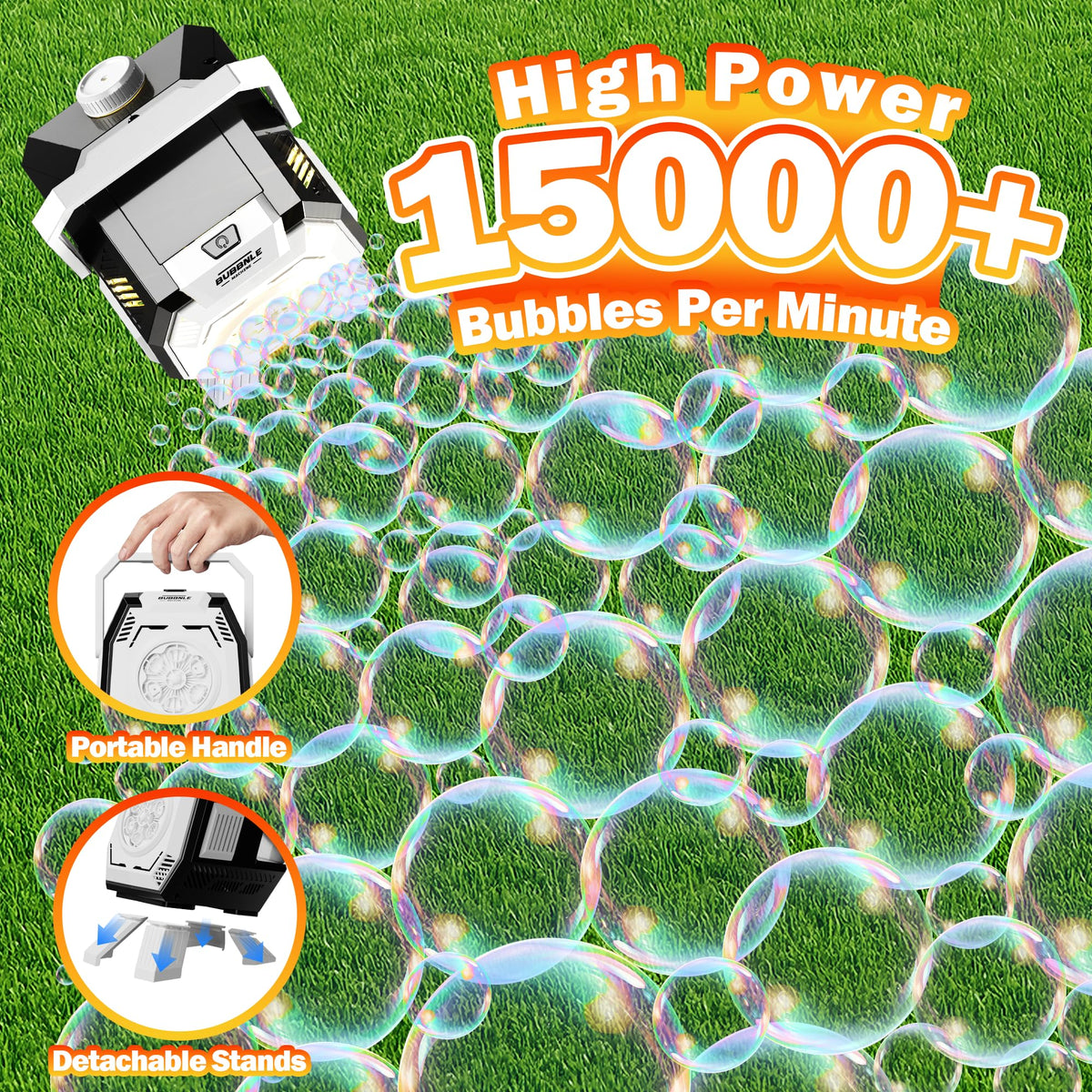 Belemar Bubble Machine high-output mode fills space with bubbles for celebrations.