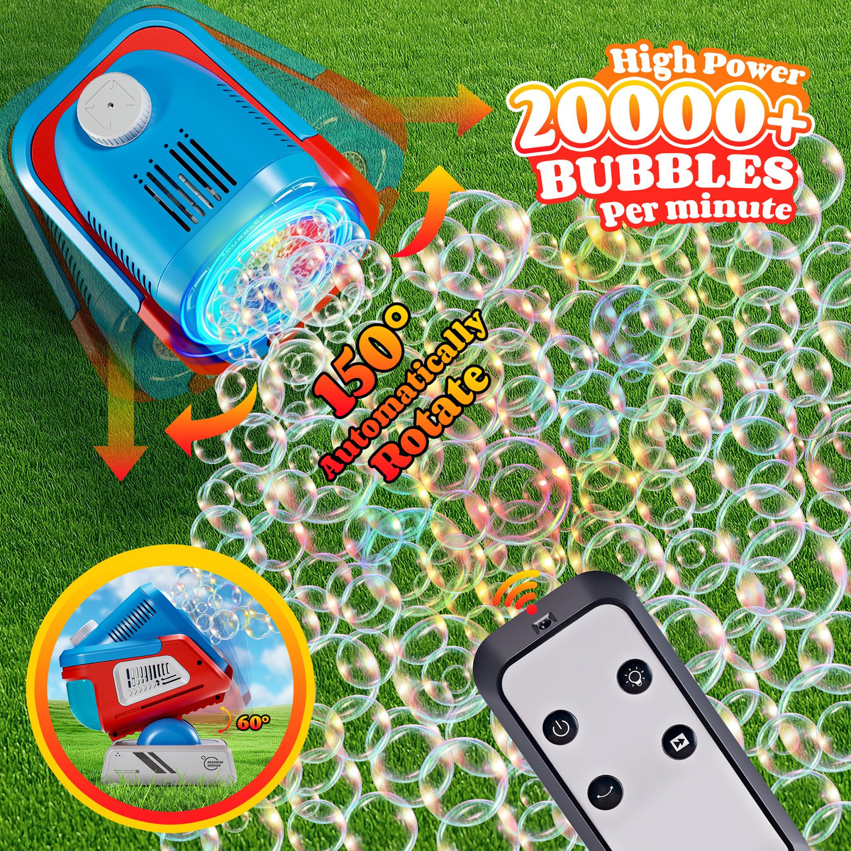 Belemar Bubble Machine RGB lights create a vibrant nighttime ambiance.