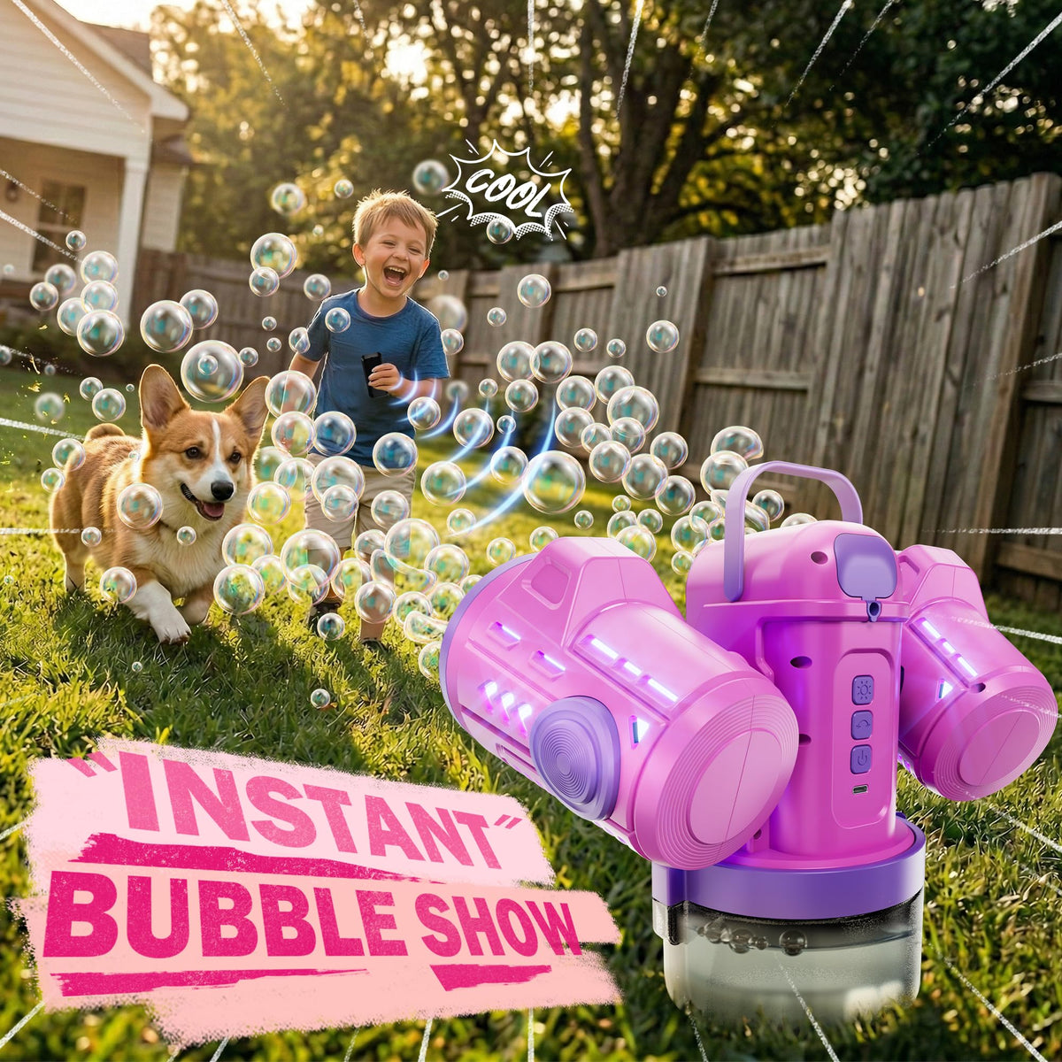 Belemar bubble machine rotation coverage provides 360-degree bubble spread