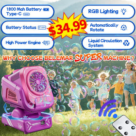 Belemar bubble machine rotating for wider bubble coverage