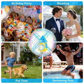 Belemar outdoor party setup with windmill bubble fun for guests.