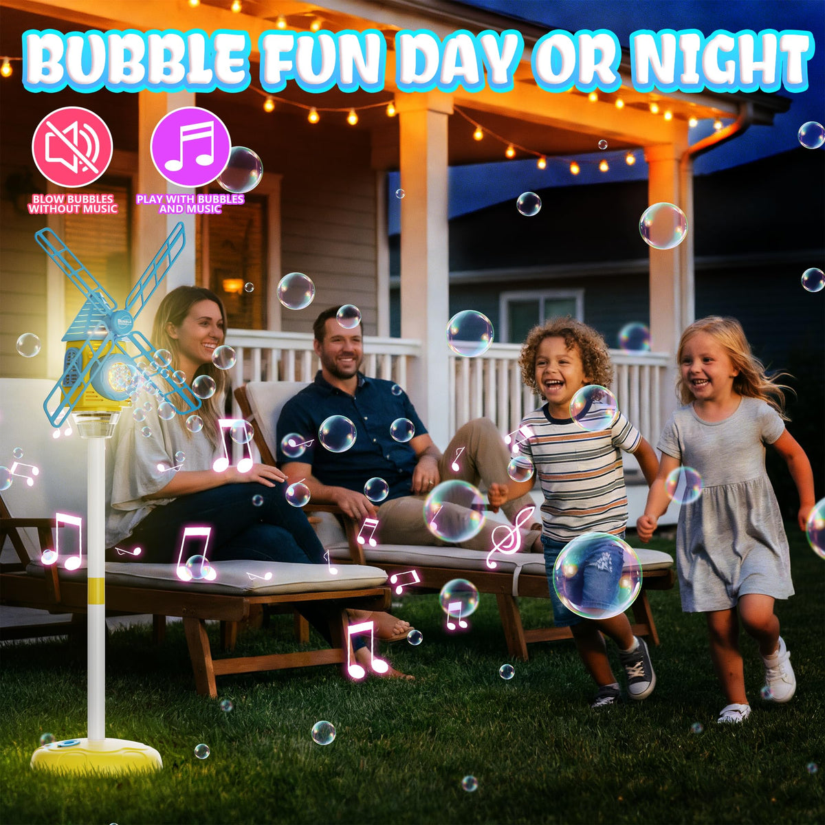 Belemar Windmill Bubble Machine includes a 130ml tank for longer play sessions.