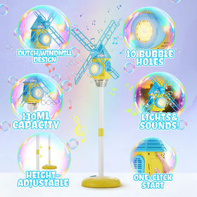 Belemar Windmill Bubble Machine height adjust showcases high bubbles for backyard fun.