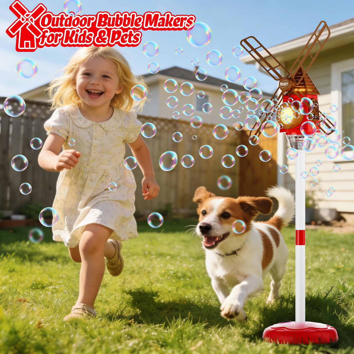 Belemar Windmill Bubble Machine warm lights and music set a cozy party mood.