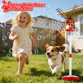 Belemar Windmill Bubble Machine warm lights and music set a cozy party mood.