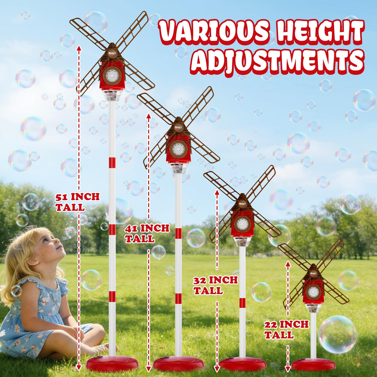 Belemar Windmill Bubble Machine suits birthdays, picnics, and family gatherings as a centerpiece.
