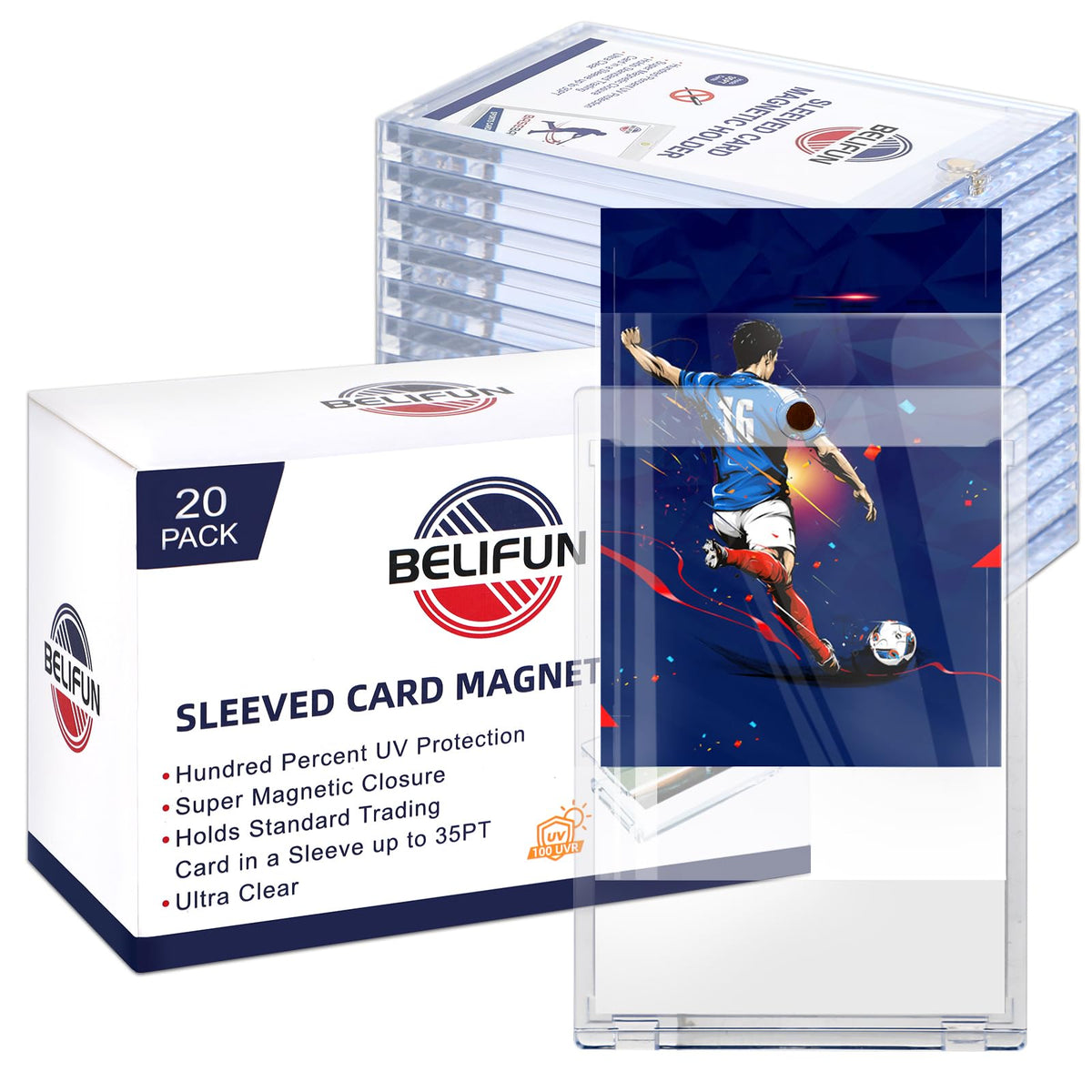 Belifun one-touch sleeved card magnetic holder with secure closure protects standard cards