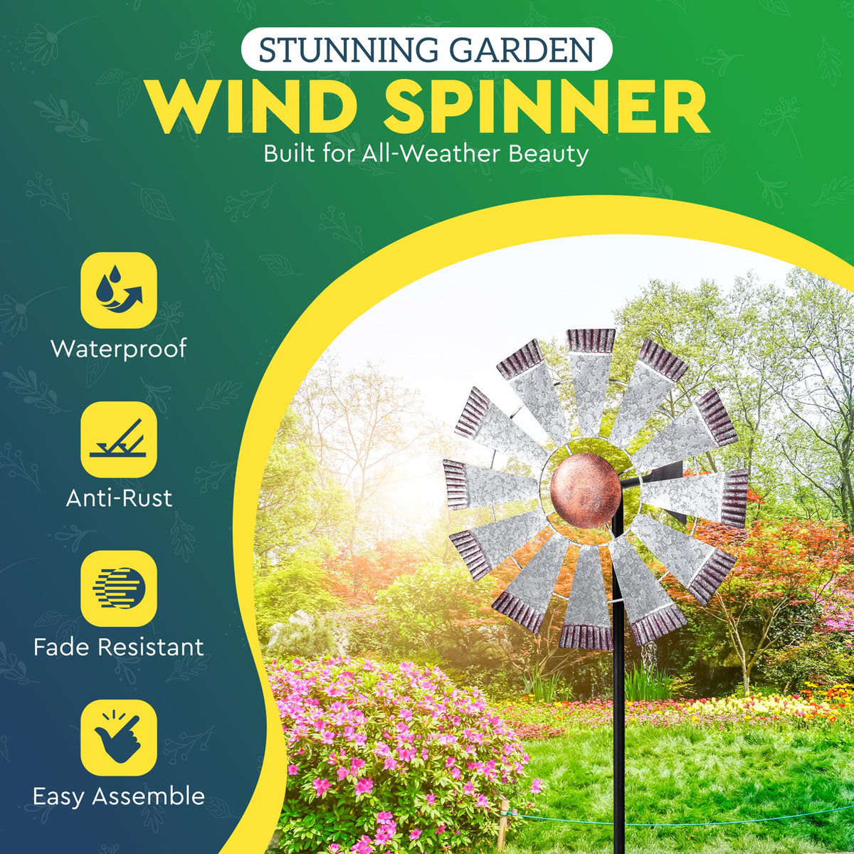 Bellovira windmill wheel 13-inch in motion adds charm and motion to any garden