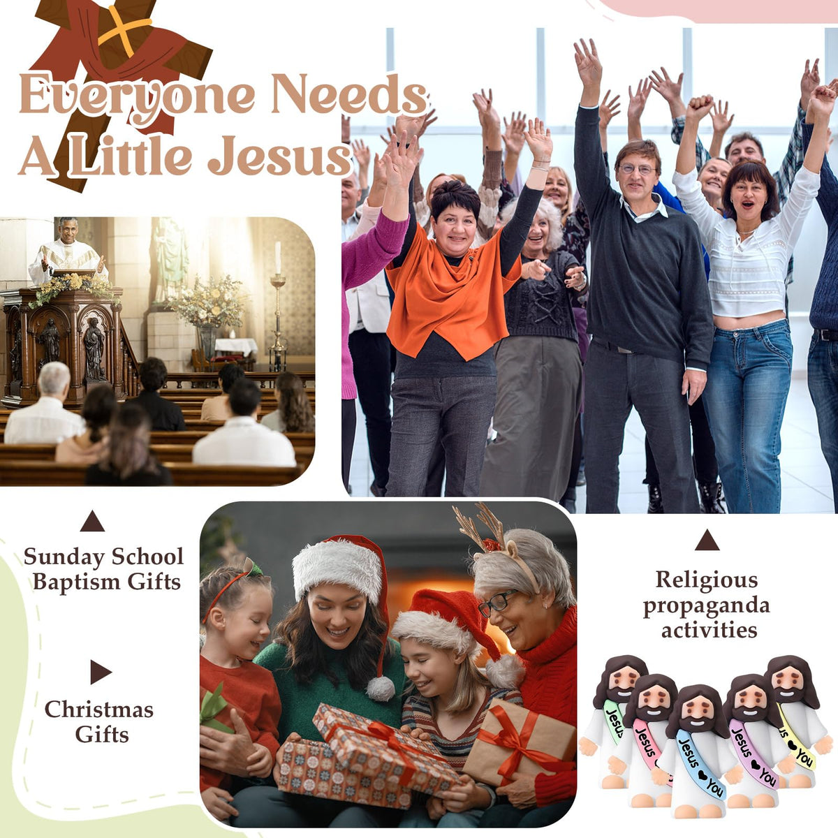 Bememo little Jesus figures enhance Easter egg hunts and religious parties.