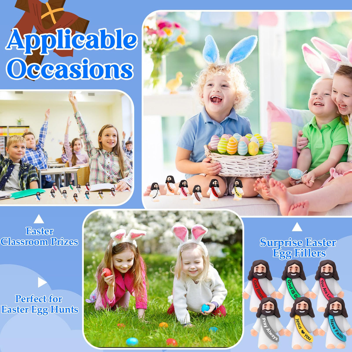 Bememo little Jesus figure egg hunt ready for Easter activities.