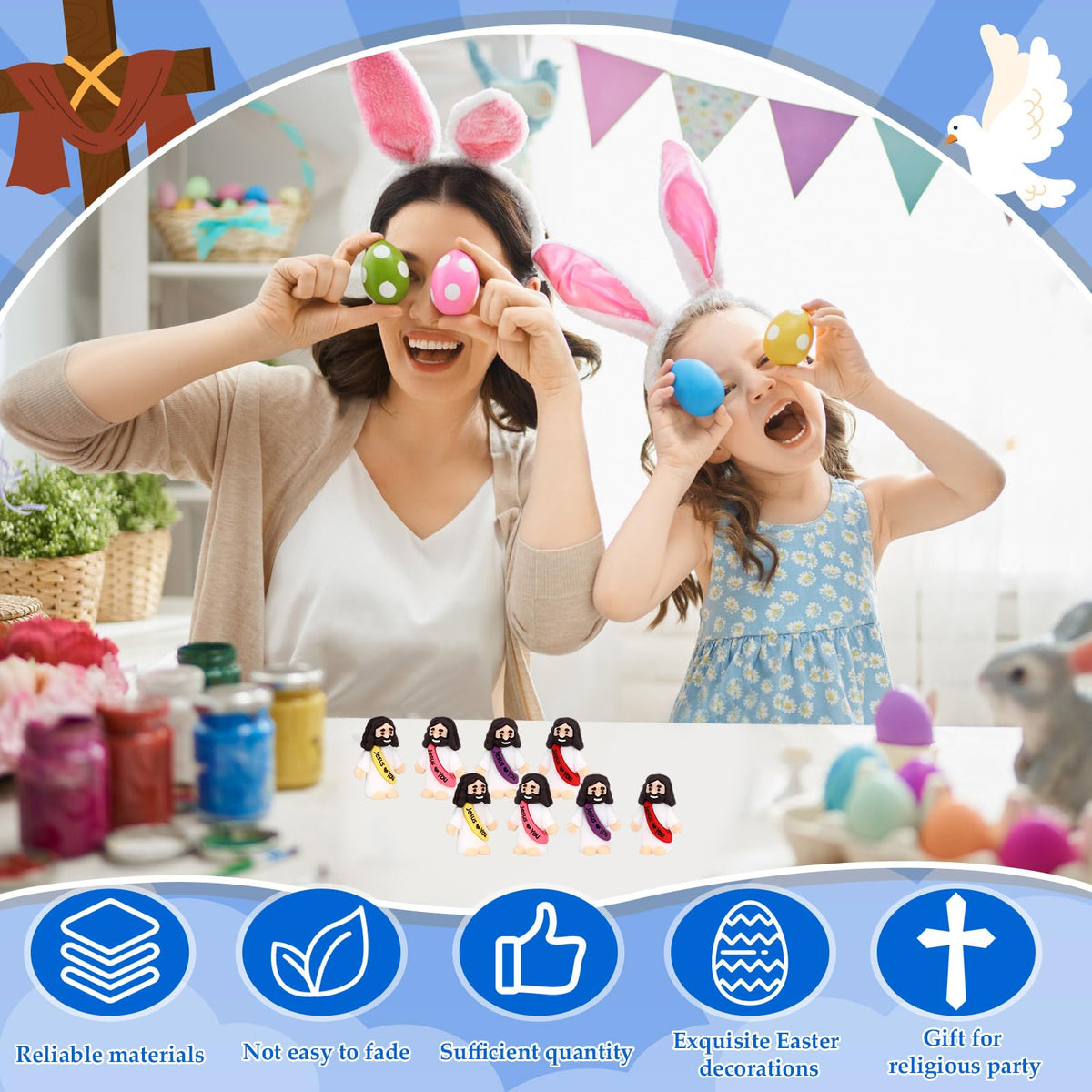 Bememo colorful Jesus dolls, perfect for photo props and festive celebrations.